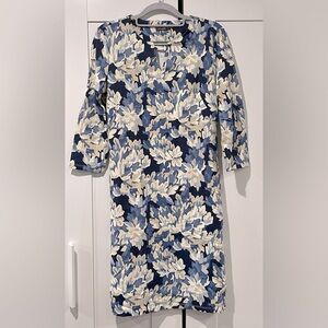 J. McLaughlin Floral Catalina Cloth Blue Shift Dress SM 3/4 Sleeve